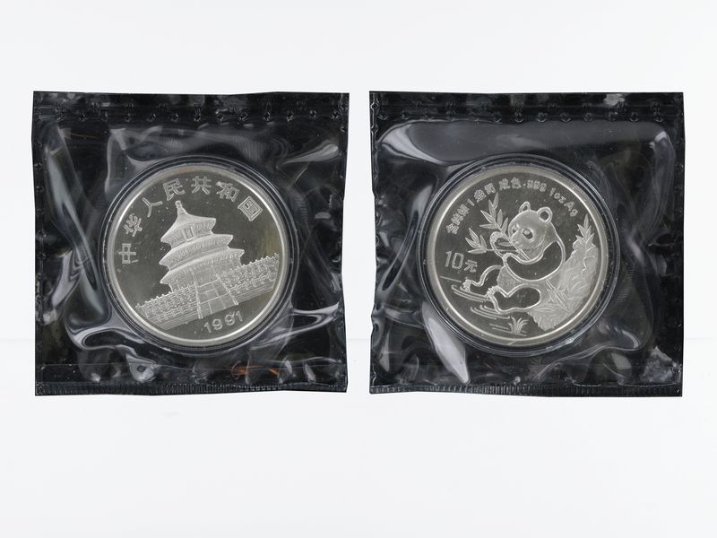 China 10 Yu Panda  1991 (Typ 1), 1 oz  Silber Folie