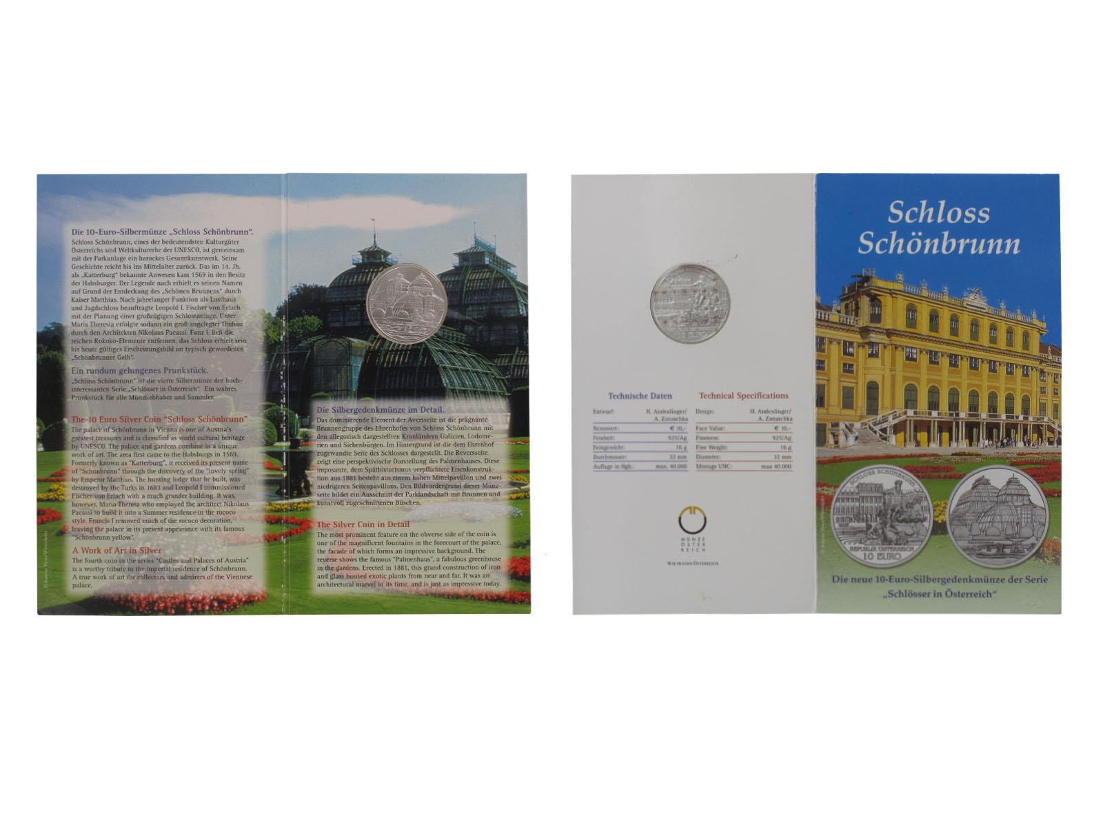 Österreich 10 Euro 2003 Schloss Schönbrunn Blister, Silber