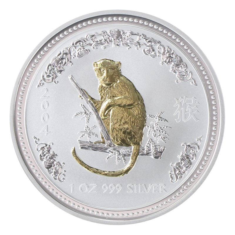 Australien 1 $ Affe Lunar I  2004 gildet, 1 oz  Silber