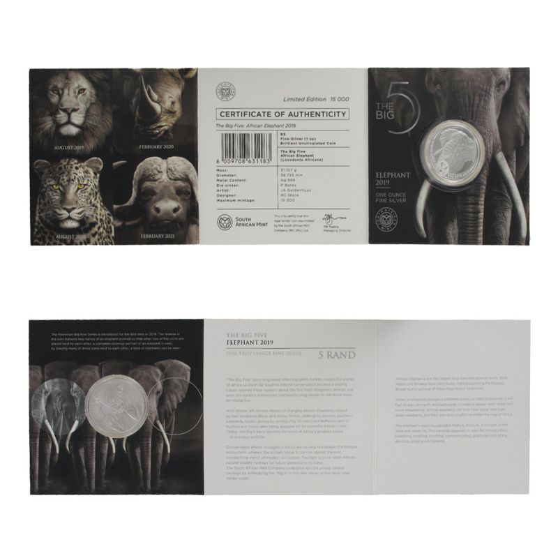 Südafrika Big Five Elefant 2019, Blister, 1 Unze Silber