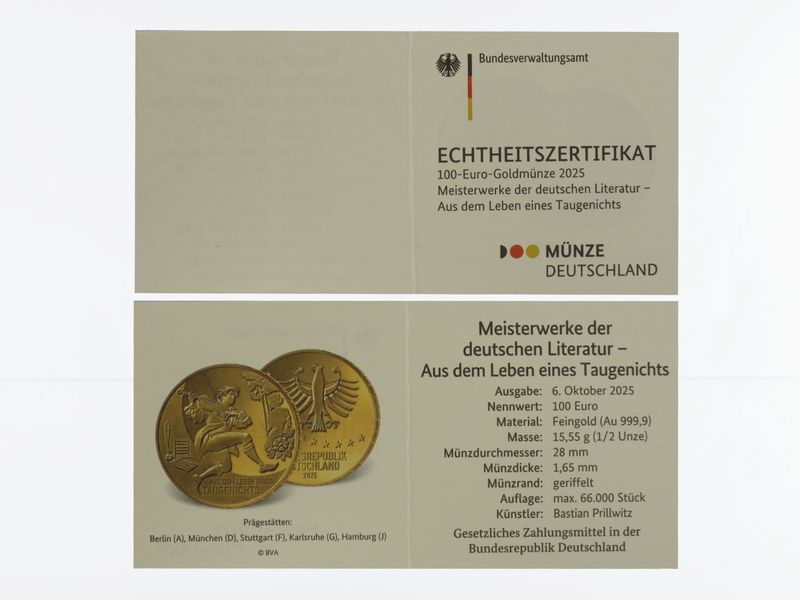 BRD 100 Euro Gold, 2025, Eichendorff G, (B+C+U)