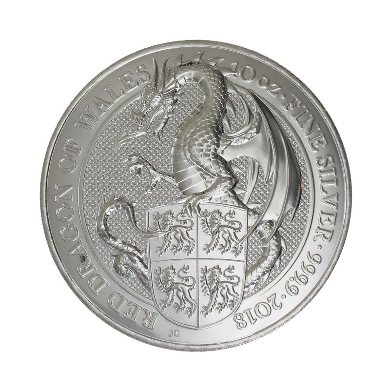 GB 10 Pfd. Silber Queens Beasts Red Dragon 2018, 10 oz
