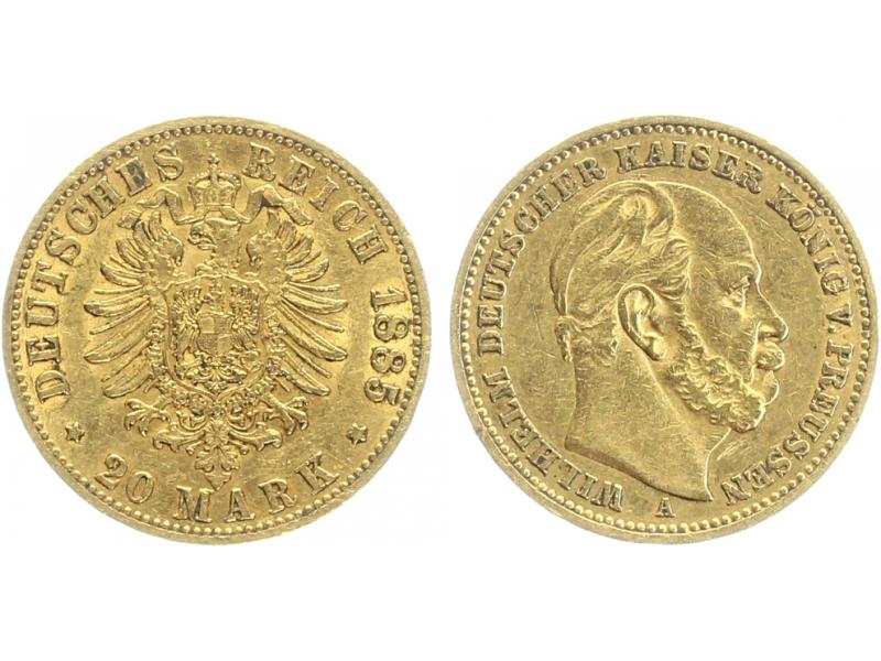 Preussen, 20 Mark Gold, Wilhelm I, 1885 A , Jg. 246