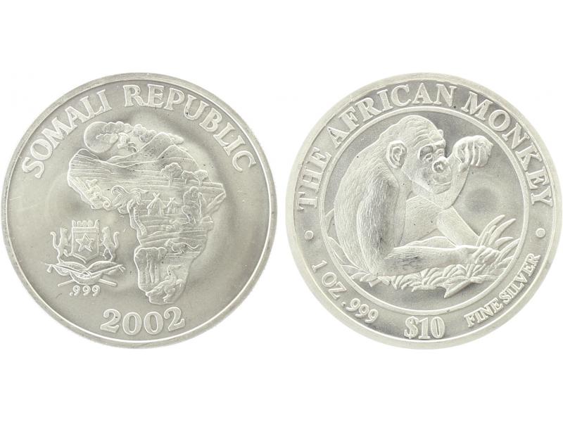 Somalia 10 $  Affe  2002, 1 Unze