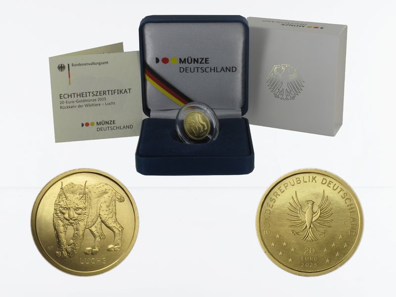 BRD 20 Euro Gold, 2025 A, Rückkehr der Wildtiere Luchs, (B+C+U)