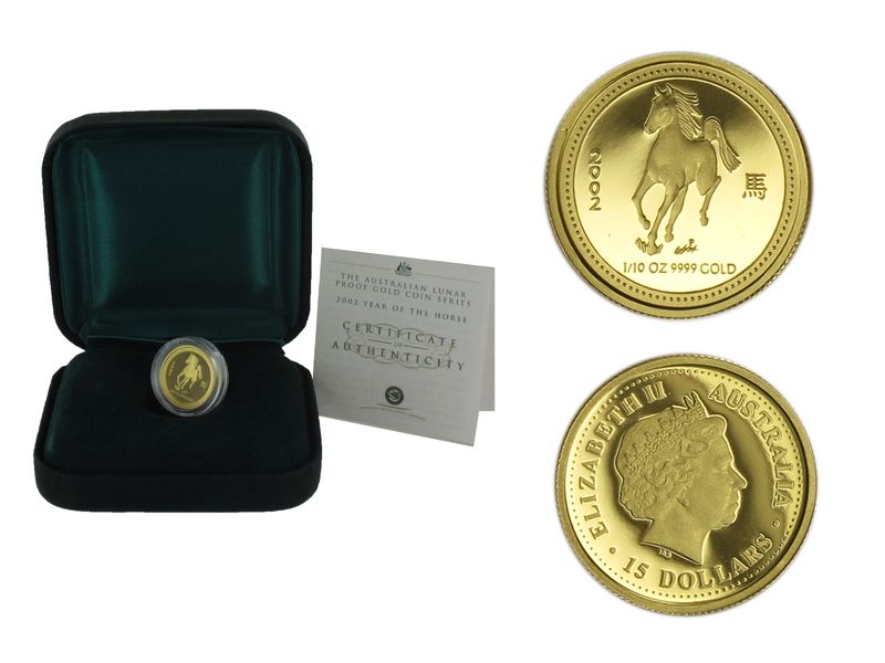 Australien 15$ Lunar I Pferd, 1/10 Unze  2002, PP