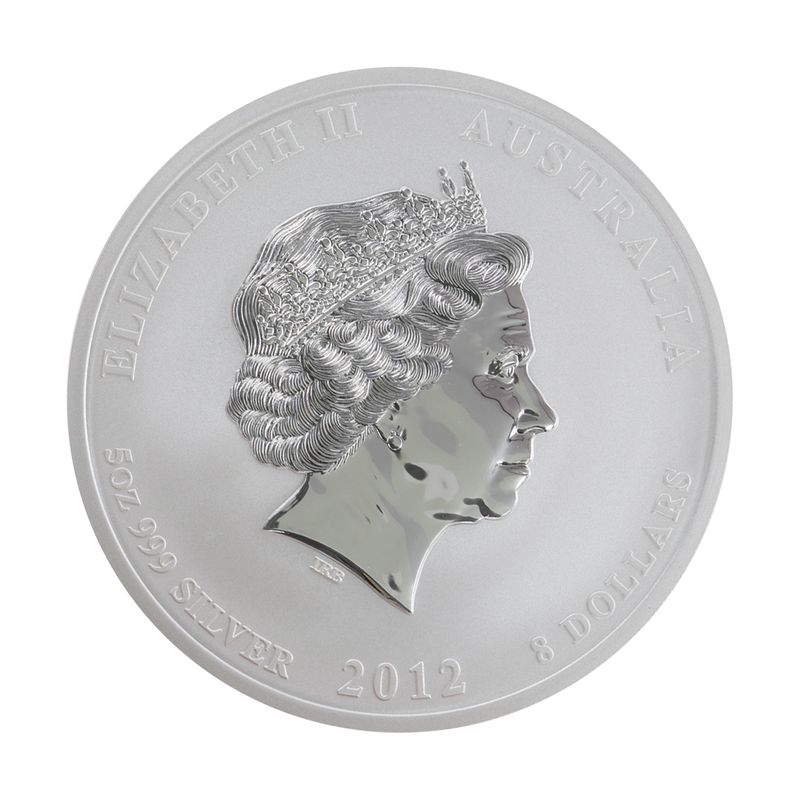 Australien 8$ Drache Lunar II  2012, 5 oz  Silber