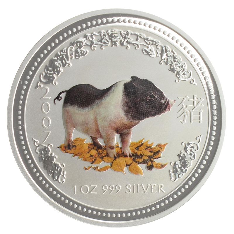 Australien 1 $ Schwein Lunar I  2007 farbig, 1 oz   