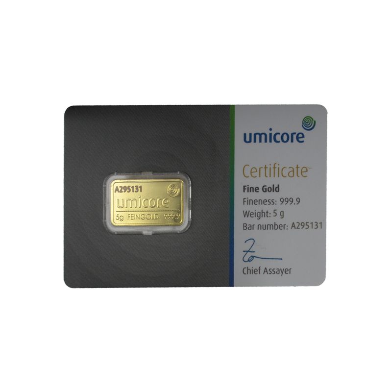 5 Gramm Goldbarren 999,9 Feingold, Zertifikat Hologramm