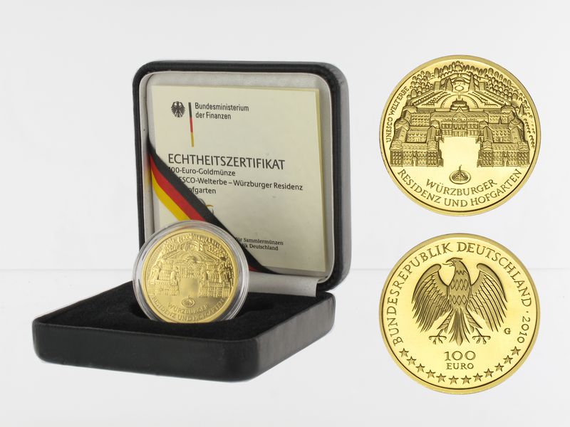 BRD 100 Euro Gold, 2010 G, Würzburg, original