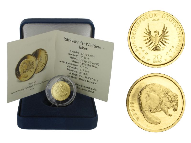 BRD 20 Euro Gold, 2024 G, Rückkehr der Wildtiere Biber
