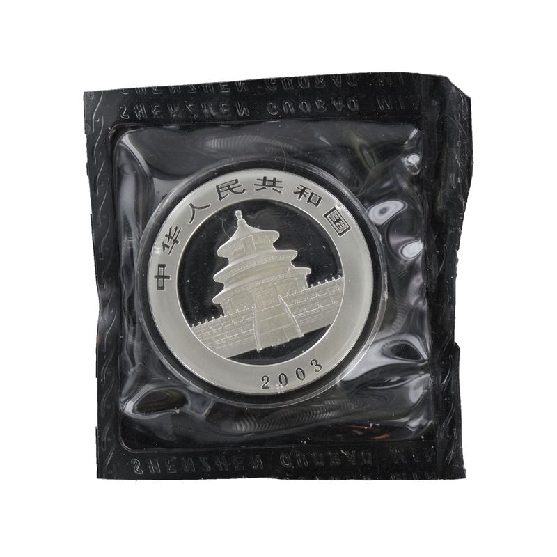 China 10 Yu Panda  2003, 1 oz  Silber Folie