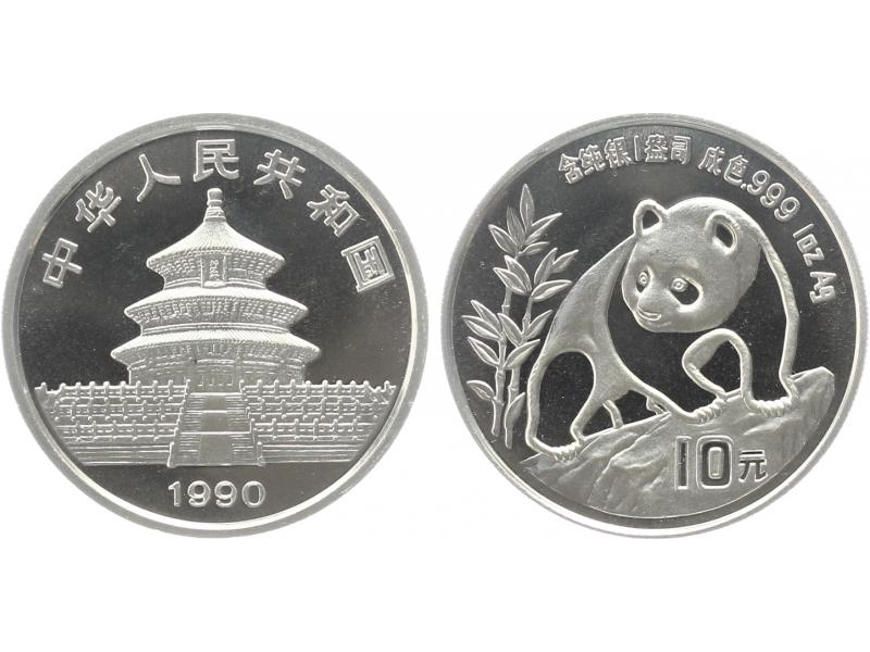 China 10 Yu Panda  1990 (Typ 2), 1 oz  Silber