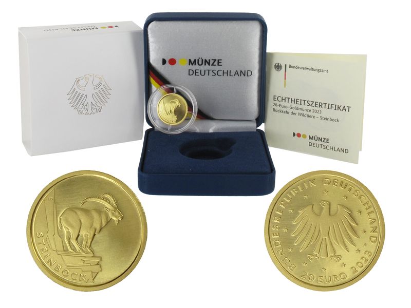 BRD 20 Euro Gold, 2023 J, Rückkehr der Wildtiere Steinbock