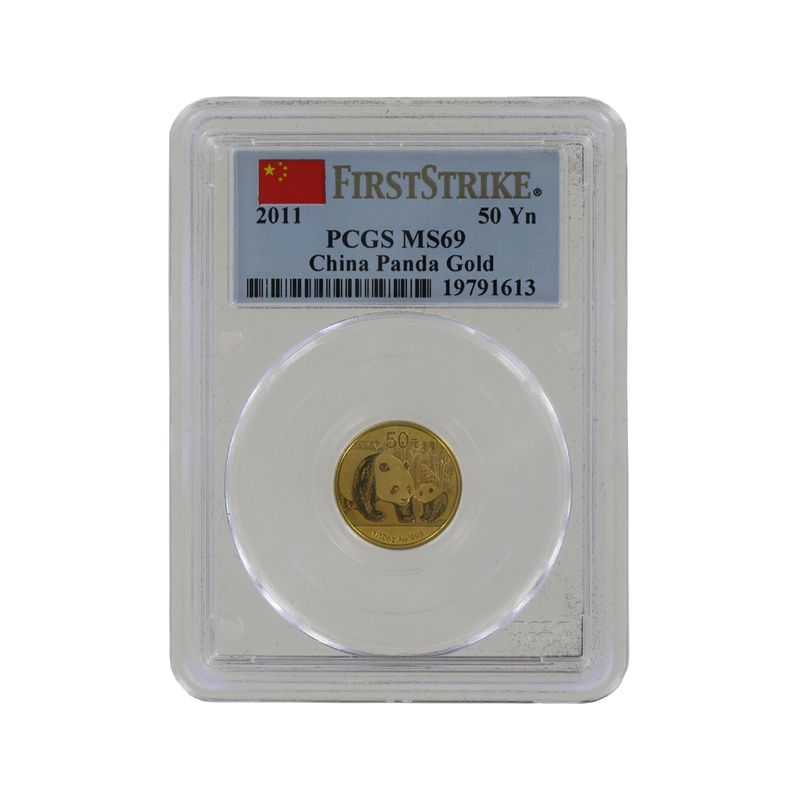 China 50 Yu  Panda 2011, 1/10 Unze Feingold, Slab MS69