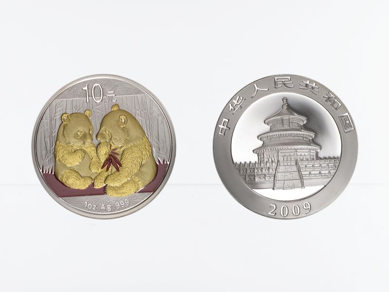 China 10 Yu Panda  2009 farbig, 1 oz  Silber
