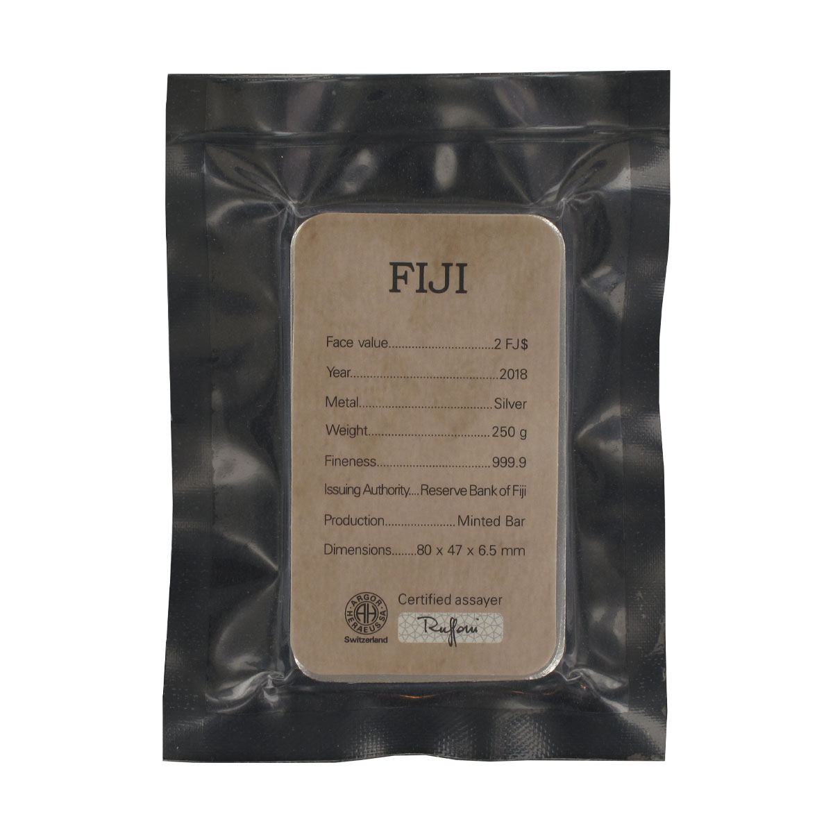 Fiji 2 $. Münzbarren, 250 g. Silber,