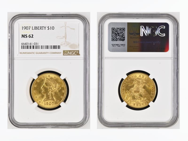 USA 10 Dollars Gold Eagle/Kopf 1907 , Slab NGC MS62