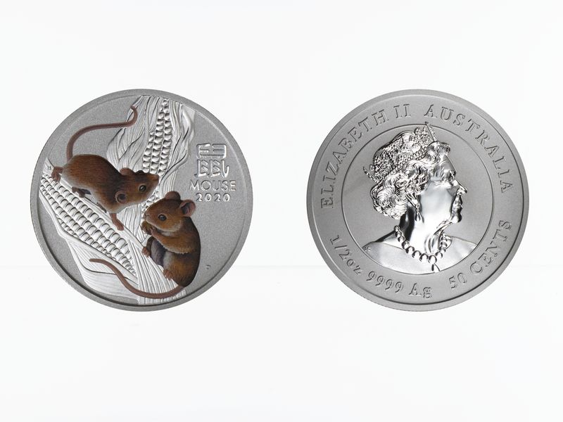 Australien 1/2$ Maus Lunar III  2020 coloriert, 1/2 oz  Silber
