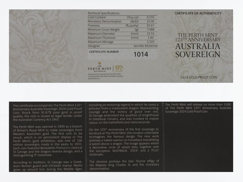 Australien 25 Dollars Gold, Sovereign 2024, PP 