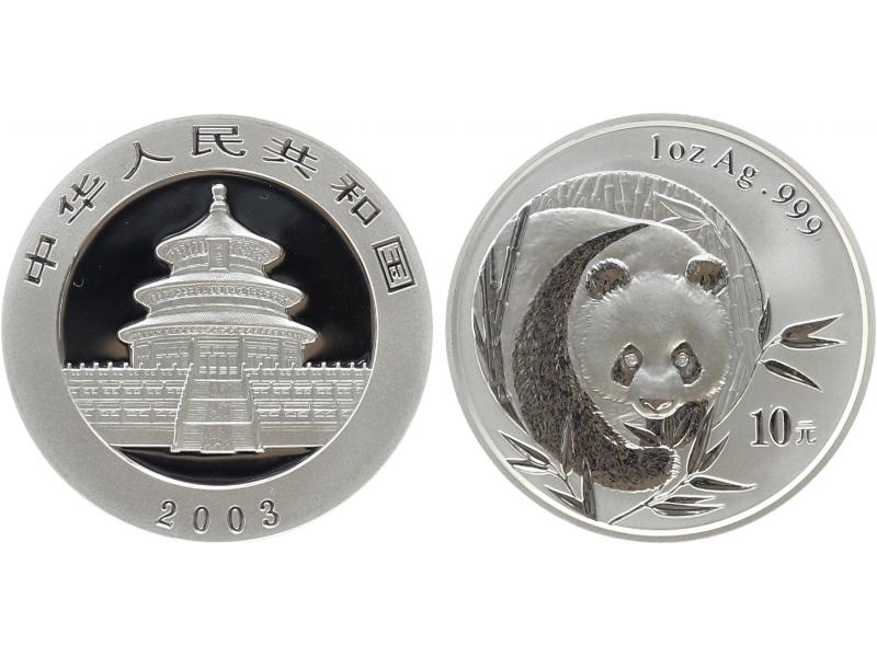 China 10 Yu Panda  2003, 1 oz      Silber