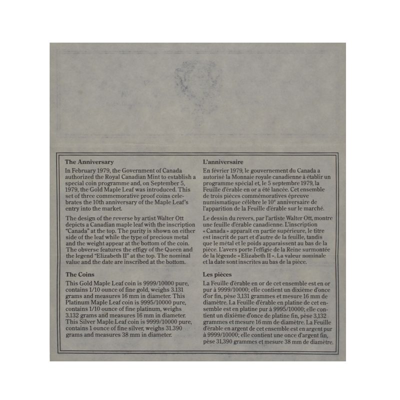 Kanada Maple Leaf 1989, Set Gold/Platin + Silber, 3 Münzen (B+C)