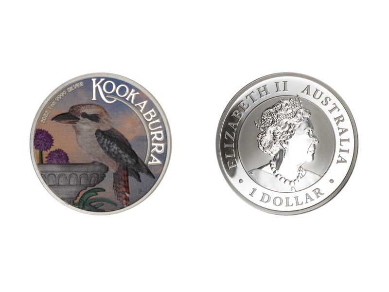 Australien 1$ Kookaburra 2022 coloriert, 1 oz  Silber