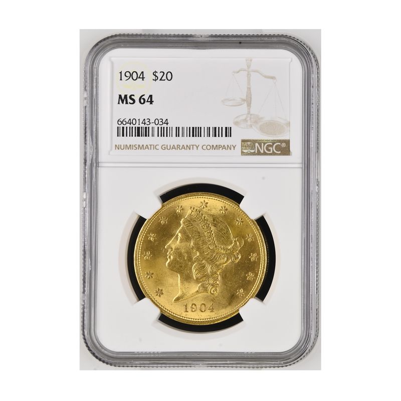 USA 20 Dollars Gold Eagle/Kopf 1904, Slab NGC MS64