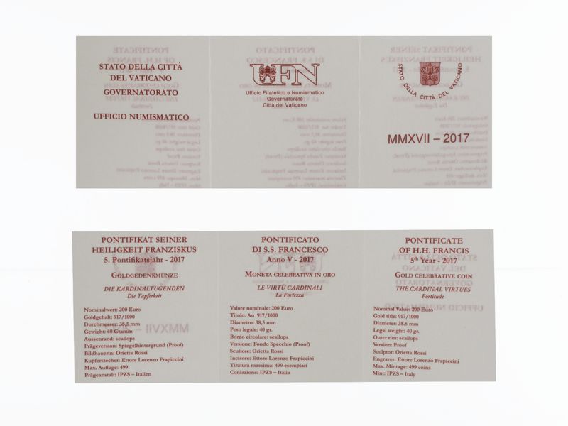 Vatikan 200 € Gold, 2017 Kardinaltugenden - Tapferkeit