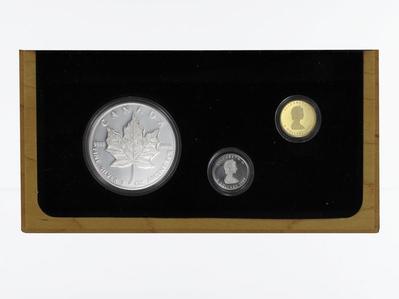 Kanada Maple Leaf 1989, Set Gold/Platin + Silber, 3 Münzen (B+C)