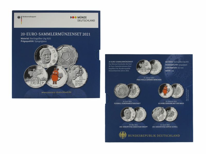20 € Gedenkmünzenset 2021 (5) Blister kpl. PP