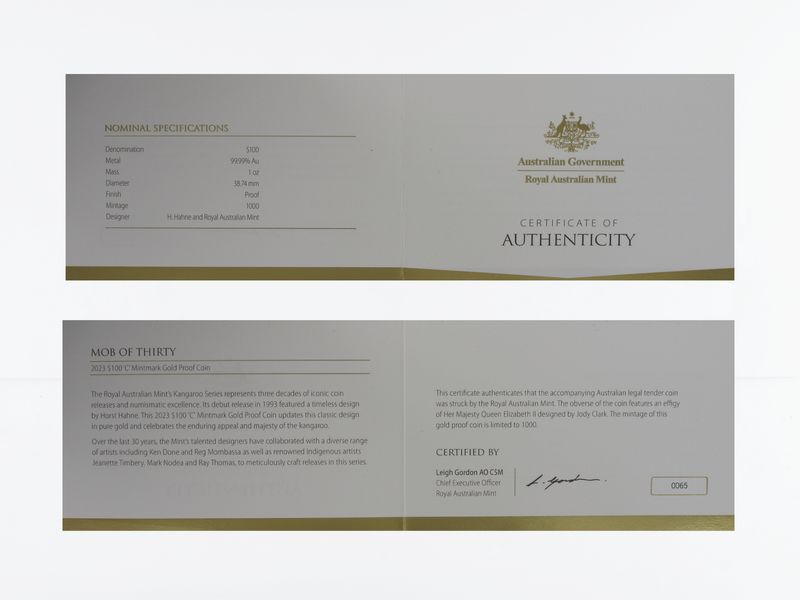 Australien 100 $ Känguru (RAM), 1 Unze  2023, PP