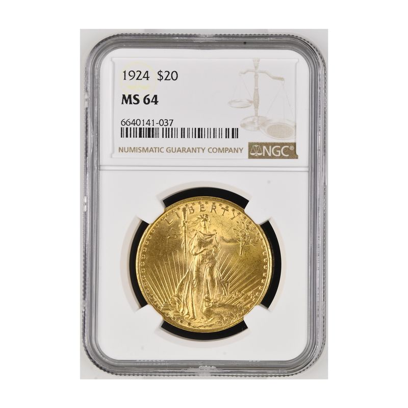 USA 20 Dollars Gold Eagle/Statue 1924 Motto, Slab NGC MS64