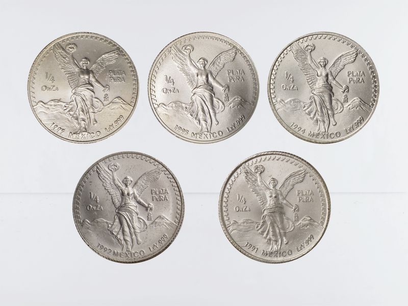 Mexiko Libertad, 1991-95, 1/4 OnZa Silber kpl. (5)