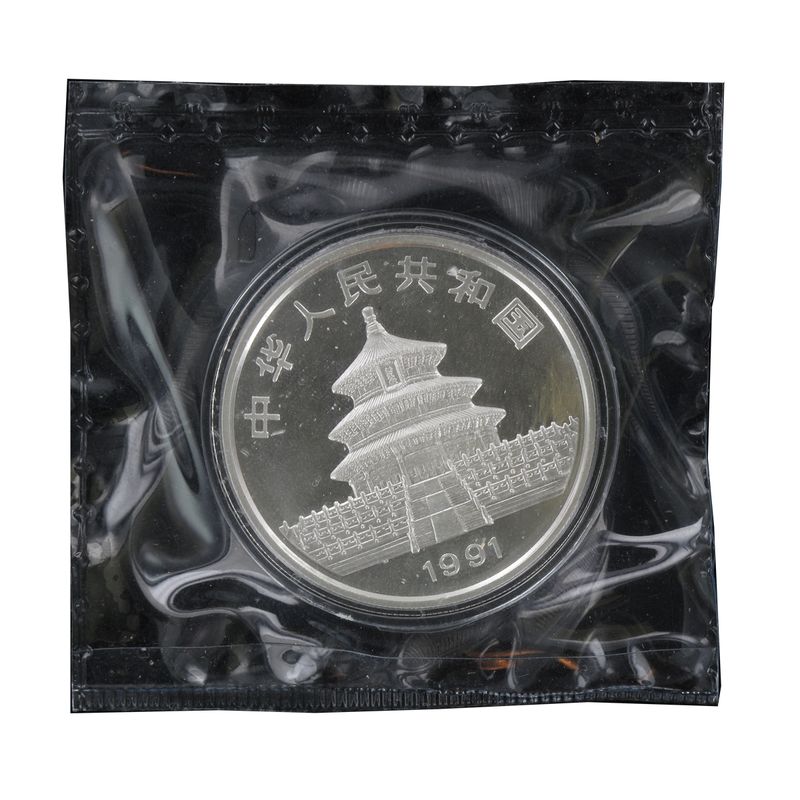 China 10 Yu Panda  1991 (Typ 1), 1 oz  Silber Folie