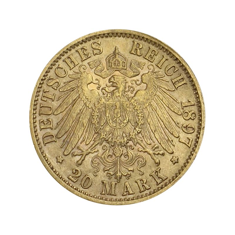 Württemberg, 20 Mark Gold, Wilhelm II., 1897 F , Jg. 296