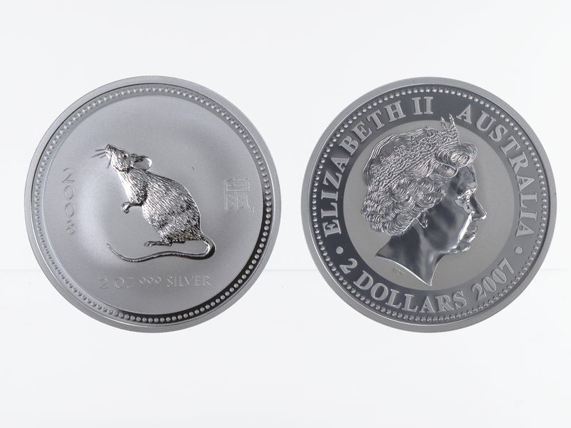 Australien 2$ Ratte Lunar I  2008, 2 oz  Silber
