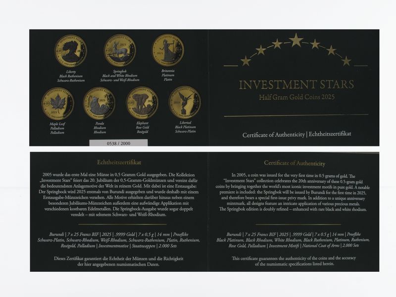 Burundi Investment Stars Collection 2025, 7 Münzen (B+C)
