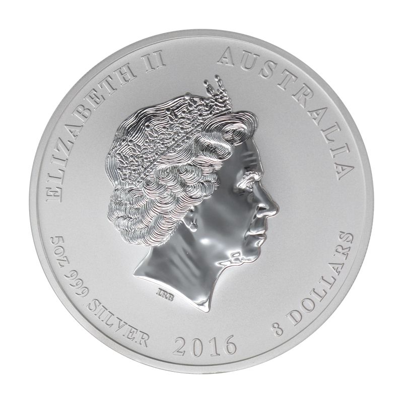 Australien 8$ Affe Lunar II  2016, 5 oz  Silber