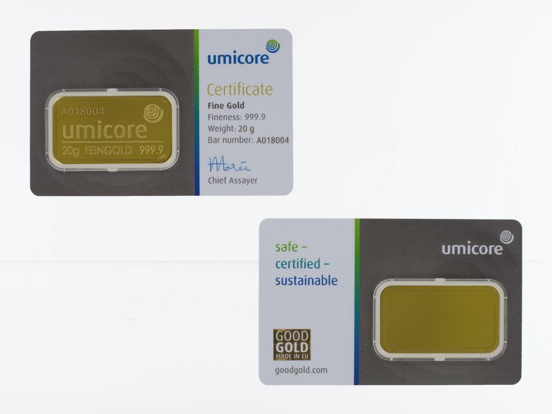 20 Gramm Goldbarren 999,9 Feingold, Zertifikat Hologramm