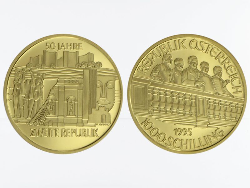Österreich 1000 Sh. Gold, 1995, 50 Jahre 2. Republik 