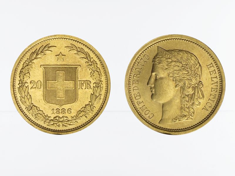 Schweiz 20 Franken Helvetia Goldmünze 1886