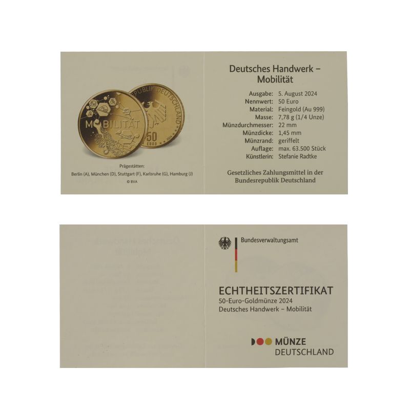 BRD 50 Euro Gold, 2024 D, Mobilität (B+C)