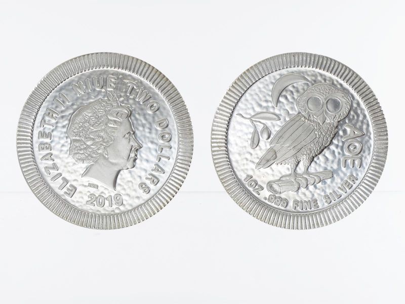 Niue 2 $  Eule von Athen  2019, 1 Unze