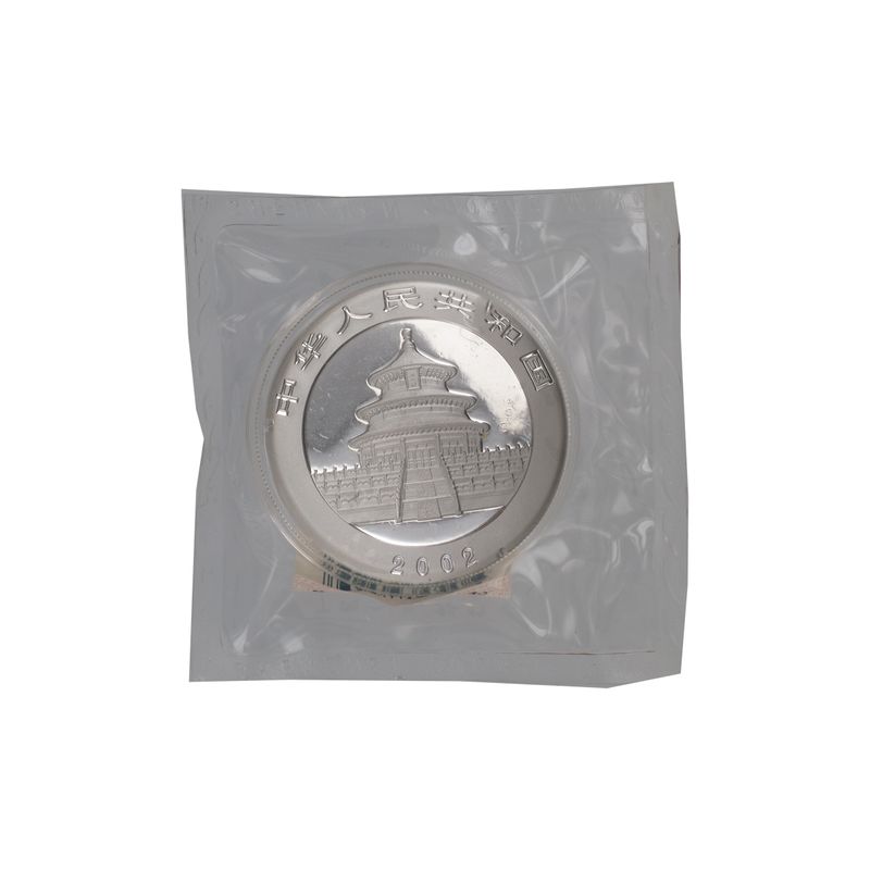 China 10 Yu Panda  2002, 1oz Silber Folie mit Kontrollzettel