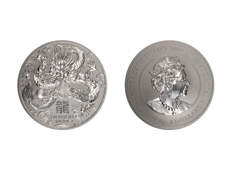 Australien 2$ Drache Lunar III  2024, 2 oz  Silber