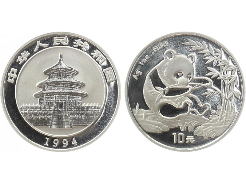 China 10 Yu Panda  1994 (Typ 2), 1 oz  Silber