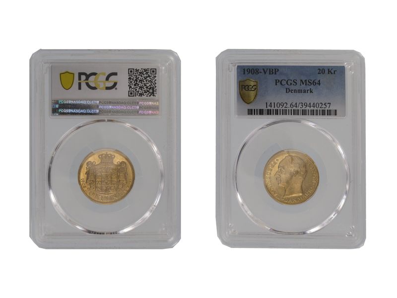 Dänemark Frederik VIII  1908, 20 Kroner Gold, Slab PCGS MS64