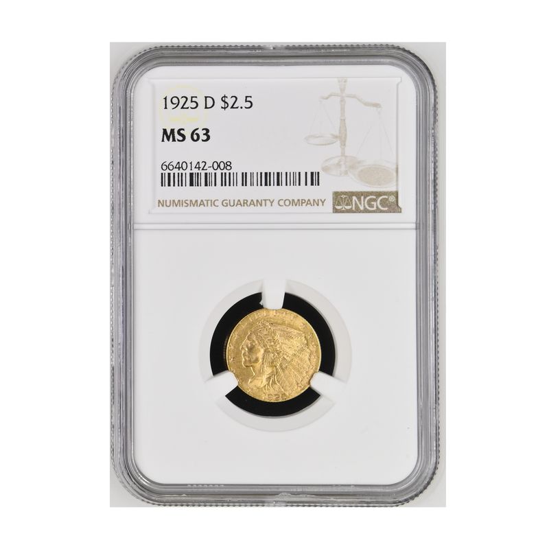 USA 2,5 Dollars Gold Indian Head 1925 D, Slab NGC MS63