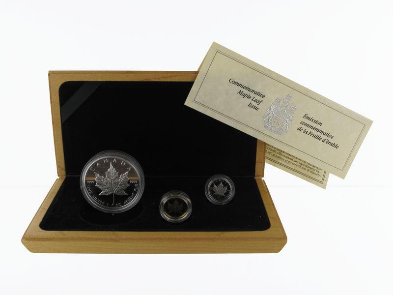 Kanada Maple Leaf 1989, Set Gold/Platin + Silber, 3 Münzen (B+C)